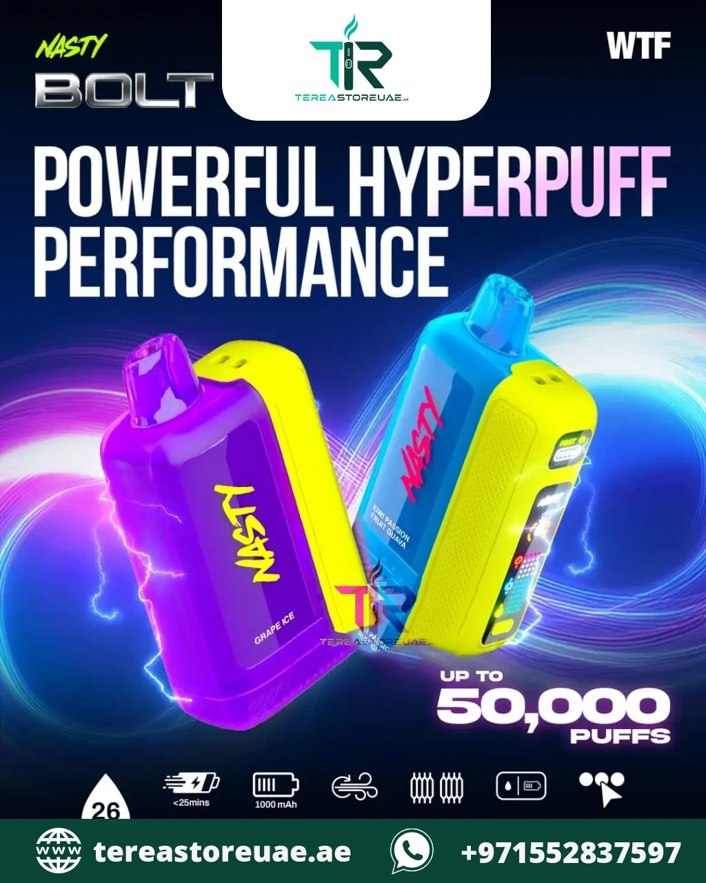 Nasty-Bolt-50k-Disposable-Vape Nasty Bolt 50000 Puffs Disposable Vape 50mg Nicotine in Dubai - Image 1